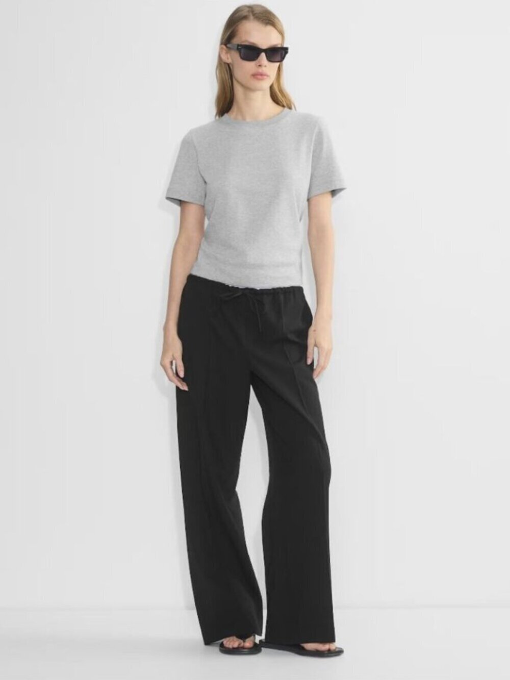 Aritzia Babaton Equity Pant Wide Leg Wool Twill Black White Size Large